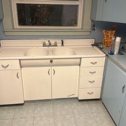 Youngstown kitchen  Porcelain Sink And Metal Cabinet