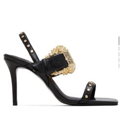 VERSACE JEANS COUTURE Black Emily Baroque Heeled Sandals Size 39 