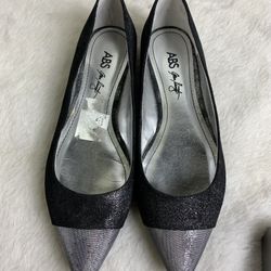 ABS Allen Schwartz Beloza womens size 9M shimmery black and silver pointed toe flats shoes 
