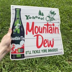 Mountain Dew Embossed Tin Sign - Hillbilly - Yahooo! - It'll Tickle Yore Innards