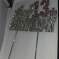 Rhinestone Covered Happy 13th Birthday Cake Topper 