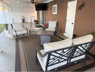 Large patio furniture set with fire pit