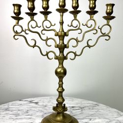 Large Antique Brass Menorah Candelabra 