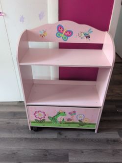 Pink Kids Bookshelf with Storage Drawer