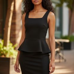 ECI Black Sleeveless Peplum Mini Dress