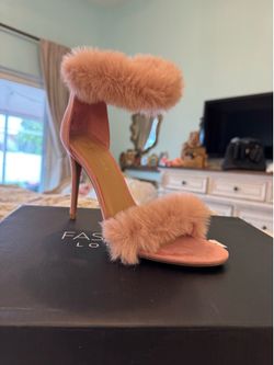 Pink fur heels 6 1/2