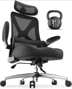 Ergonomic Office Chair with Headrest, Lumbar Support, Flip-Up Armrests, Thick Memory Foam Seat - 350lbs Capacity, Adjustable Height for Big & Tall, Pe