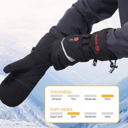 Heated Ski Gloves, Heated Mittens for Men Women,7.4V Rechargeable Battery Gloves for Skiing Hiking