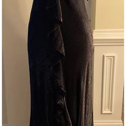 DE LARU maxi dress spaghetti strap cocktail party black/metallic, Size 11/12