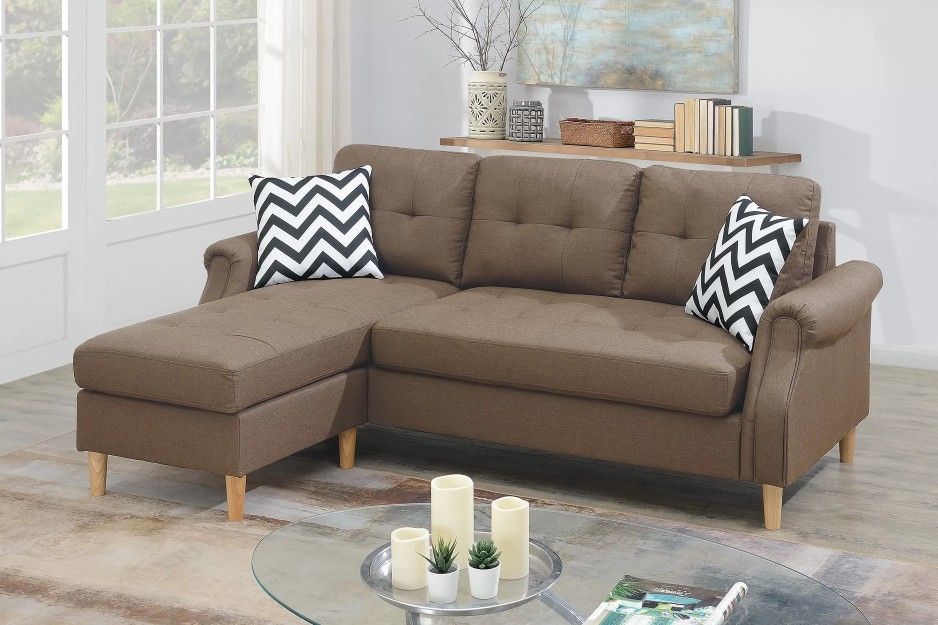 Section Sofa Light Coffee With Pillows