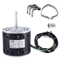 303*1/2HP Furnace Blower Motor, 208/230V 2.7Amps, 1075RPM 5 Speeds, CW/CCW Rotation, 48 Frame 3.4" Shaft Length, 7.5μF/450V Capacitor + 11" Hold Hoop