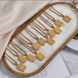 N208- New Stylish Square Pendant -Initial Necklace