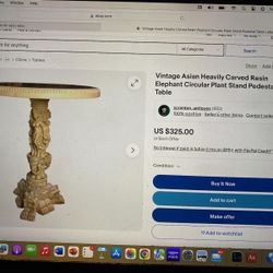 Vintage Asian Heavily Carved Resin Elephant Circular Plant Stand  Pedestal Table 