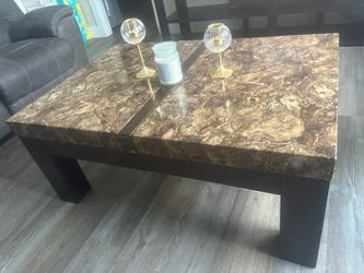 Marble Top End Table with Cabinet