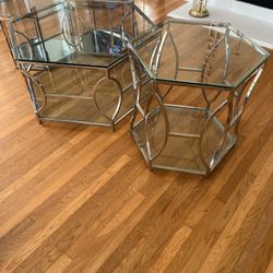 Set Of 4 Glass And Chrome Coffee Table and End Tables 