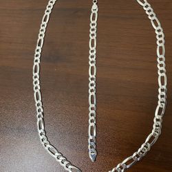Silver Figaro Chain Necklace And Bracelet Made In ITALY 🇮🇹 