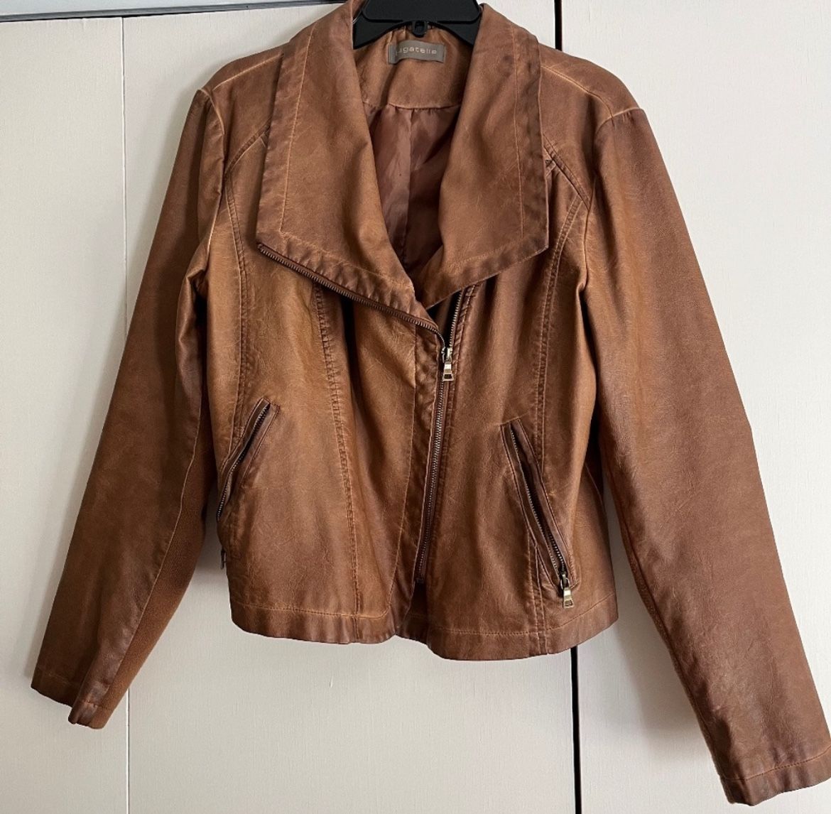 Bagatelle Distressed Faux Leather Moto Jacket Women’s size xl caramel brown