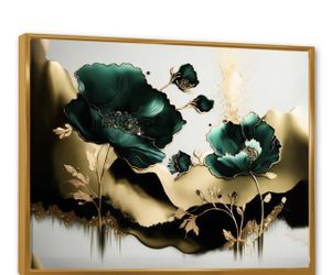 Emerald green and gold flower painting