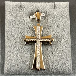 14K White Gold Natural Diamond Cross Pendant 11.9 Grams