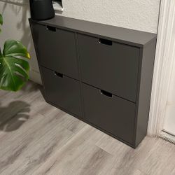 Modern Shoe Storage Cabinet – 4 Compartment Organizer (Dark Gray)