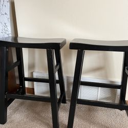 2 Black Solid Wooden Stools