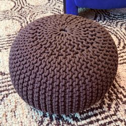 Charcoal Black Cotton Pouf Ottoman Seat