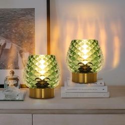 2-Pack Mini Small Lamps with Timer, Wireless Glass LED Lamp for Small Spaces, Decorative Lamp for Bedroom/Bathroom/Kitchen/Dining Room/Living Room, Gr