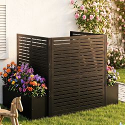 K528 $100  Air Conditioner Fence, 3 Panels Metal Privacy Screen with Planter Box, Black Outdoor AC Unit Cover, 40.7" W x 39.5" H, Garden Fence Enclosu