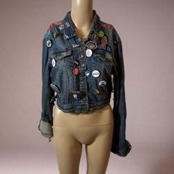 Vintage 90s  Denim Jacket With 30 Plus Pins And Patches 