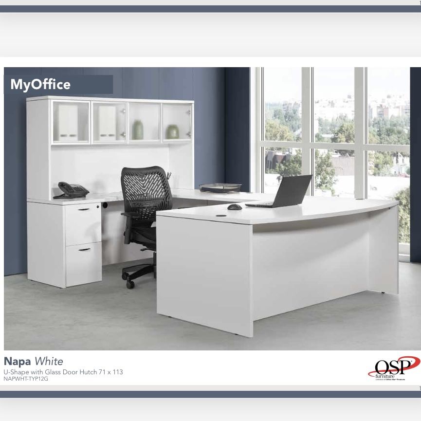 White U Shaped Desk With Cadenza And Pedestal