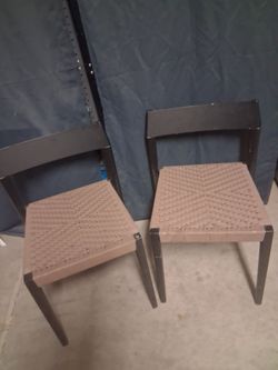 TWO LOW CHAIRS WOOVEN CORD PATTERN GOOD SHAPE