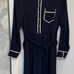 J.Crew A-line Silk Shirtdress in Navy Blue Belted Fit & Flare Dress