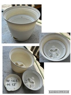 Large Plastic Planter: Dimensions: Width 14.5 inches, Height 13 inches.