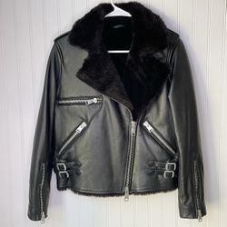 NEW - AllSaints Leather Jacket - Faux Fur