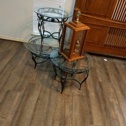 3 Set Vintage Coffee Tables (glass,iron)