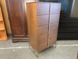 ETHAN ALLEN Montclaire Warm Walnut & Champagne Brass Tall Dresser