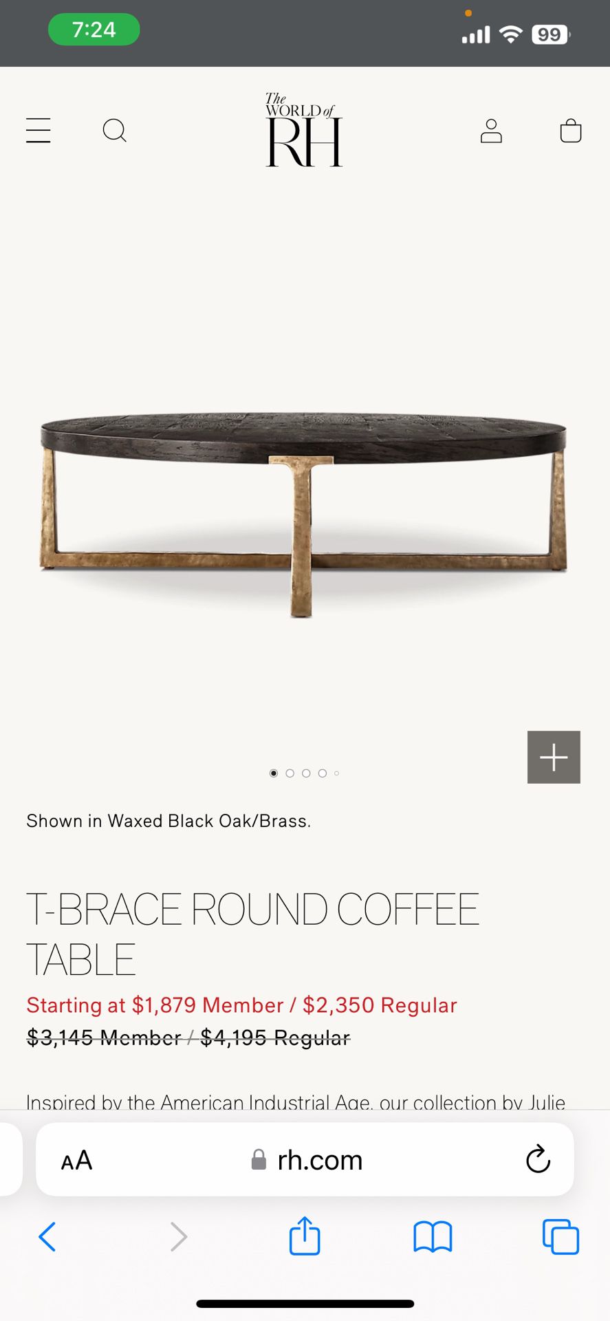 Restoration Hardware Round, Solid Wood, And Brass Coffee Table