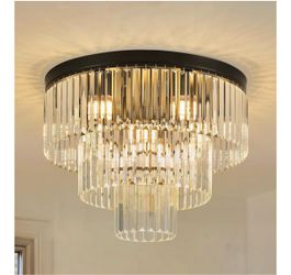 21.65" Black Crystal Ceiling Light 10-Light Modern Crystal Ceiling Light Fixture 3-Tier Luxury K9 Crystal Ceiling Light,for Dining Room Kitchen Island