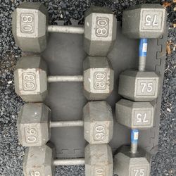17 Pairs Of Steel Cast Iron Hex Dumbbells - Full Set From 5-80 Available
