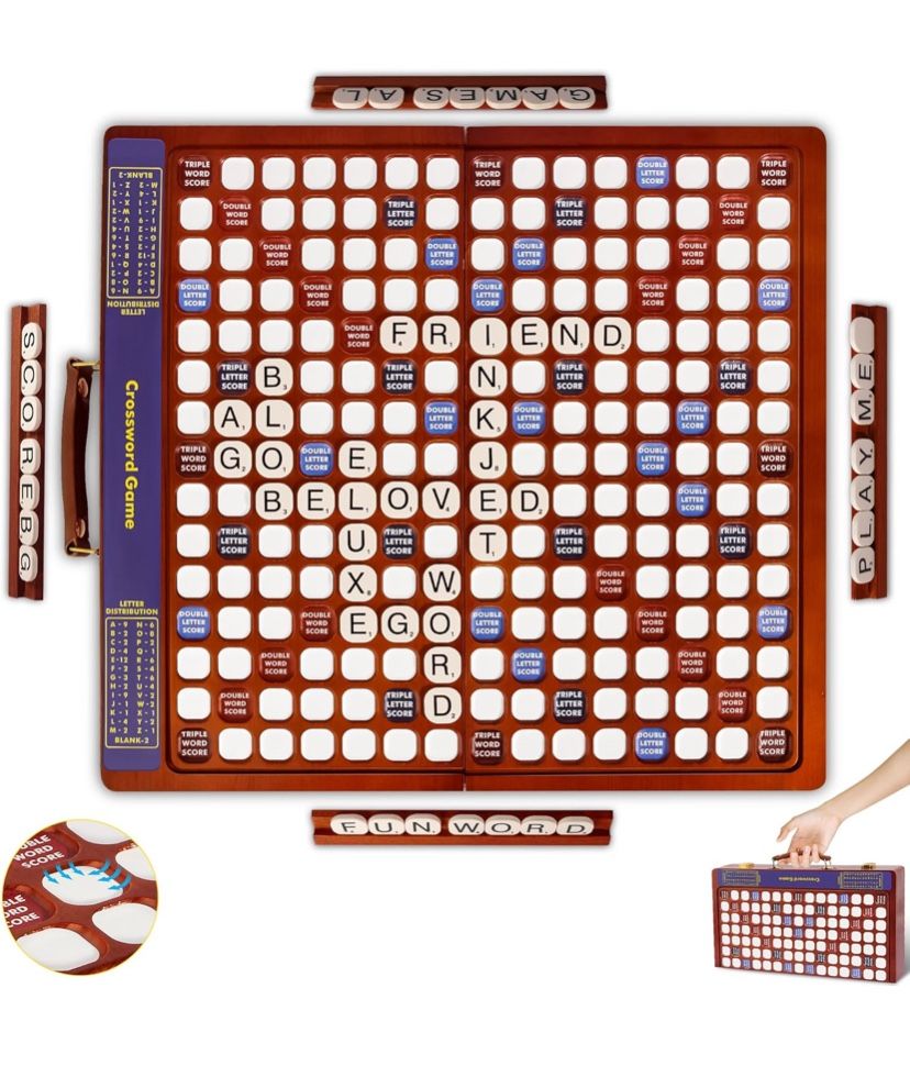 Crossword Game with Rotating Wooden Board