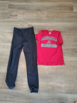 Youth boys diamondbacks shirt and mens small Easton baseball pants