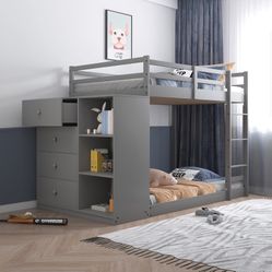 GRAY FINISH TWIN OVER TWIN SIZE BUNK BED STORAGE CHEST - KIDS FURNITURE