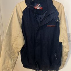 Vintage Majestic Denver Broncos Leather Letterman Type Jacket With Wear 
