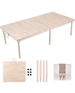 (SF17) 60'' Folding Wooden Low Picnic Table, Adjustable Height Portable Picnic Table for Outdoor Camping, Beach, Patio, Backyard, Solid Wood Boho Low