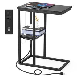C Shaped End Table with Charging Station