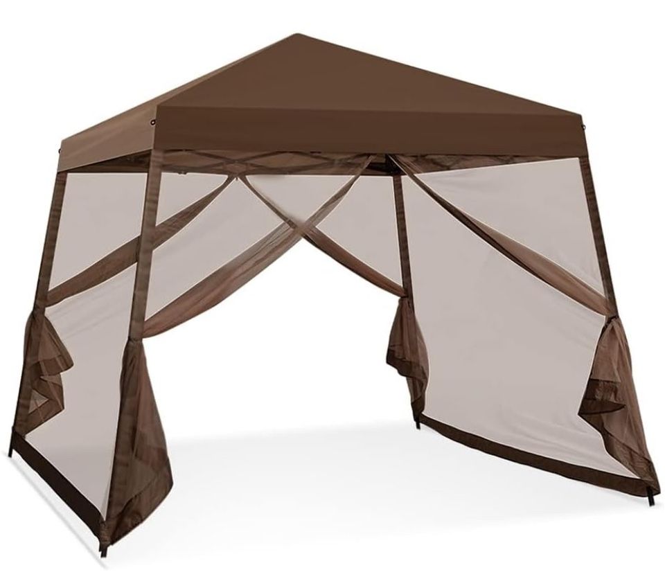 Open Box COOS BAY 10x10 Slant Leg Pop Up Canopy Tent w/Mosquito Netting (64 Square Feet of Shade) One Person Set-up Outdoor Instant Folding Shelter, B