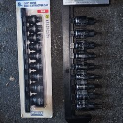 QUINN 3/8 in. Drive SAE Bolt Extractor Socket Set, 9-Piece PITTSBURGH 1/2 in. Drive Star Bit Socket Set, 9-Piece