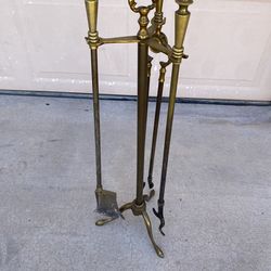 Mid Century Brass Fireplace Set