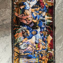 Rare Vintage Orientalist Harem Scene Wall Tapestry - Soft Velvet Wall Hanging Decor