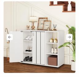 3-Tier Wooden Shoe Cabinet with Doors and Adjustable Open Shelves manufactured by Costway